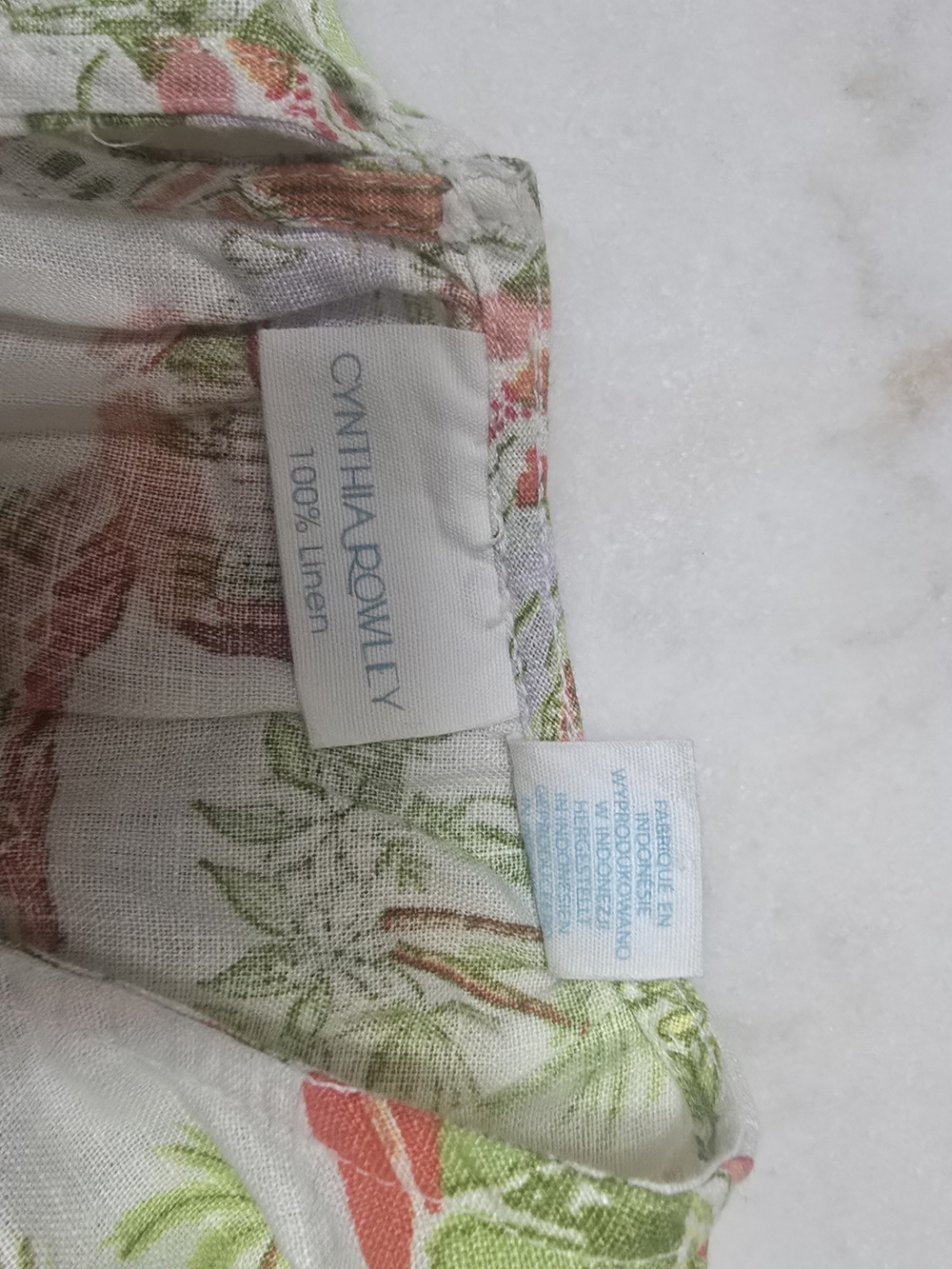 100%Linen Cynthia Rowley White Scenic Floral Square-Neck Top - Picture 3 of 9